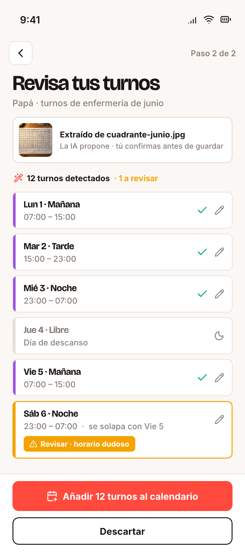 Importación de turnos con IA.